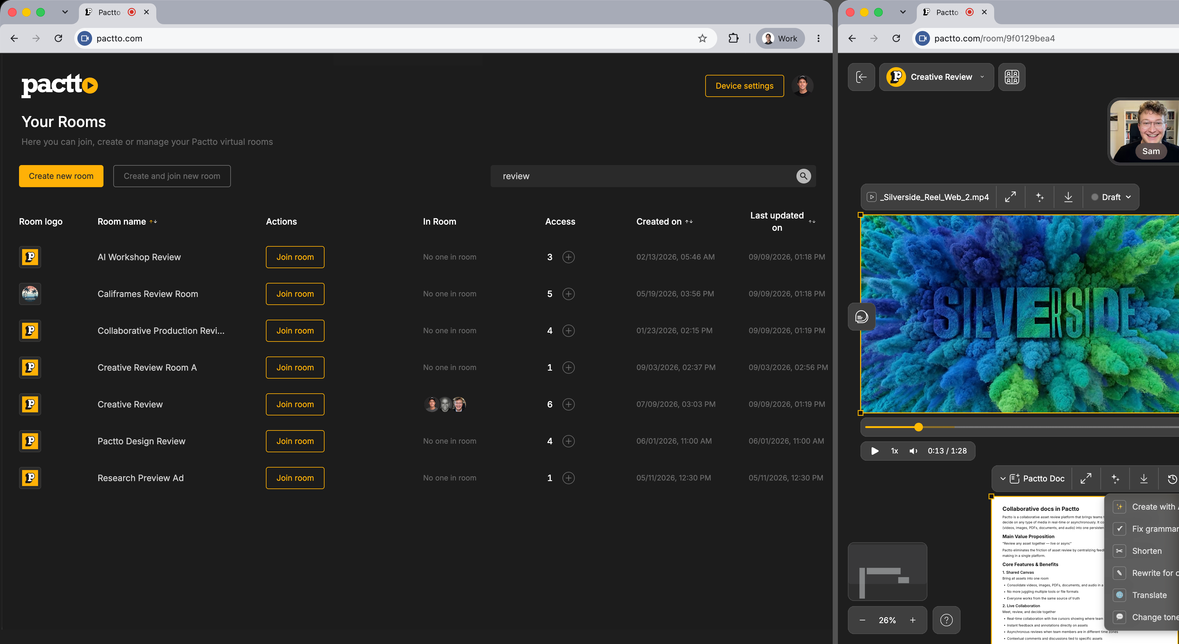 persist rooms for every project